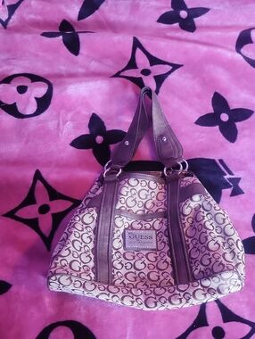 Guess Beige and Brown Logo Shoulder Bag